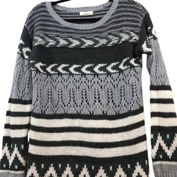 Sun & Shadow Size S Longline Open Knit Gray White Patterned Pullover Sweater - Picture 5 of 8
